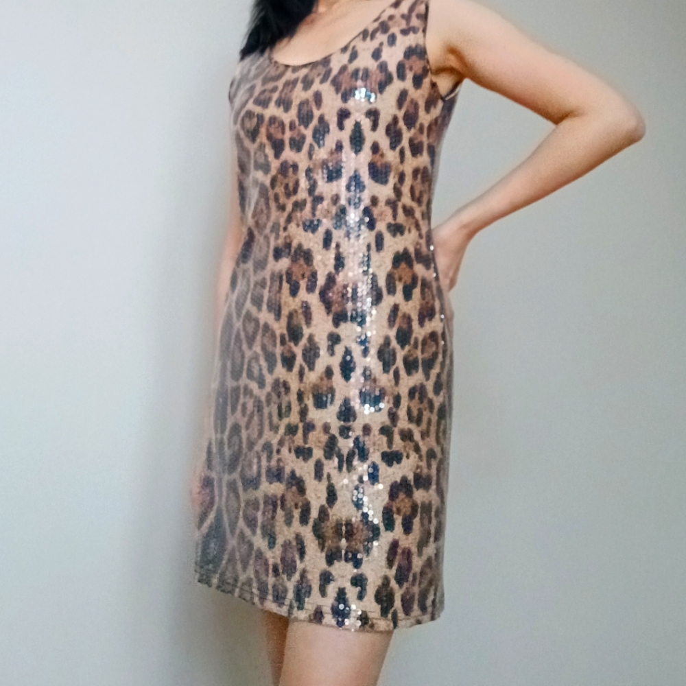 Ptp17" Metallic Leopard Sequin Dress L33" Snake Print Fully Lined
